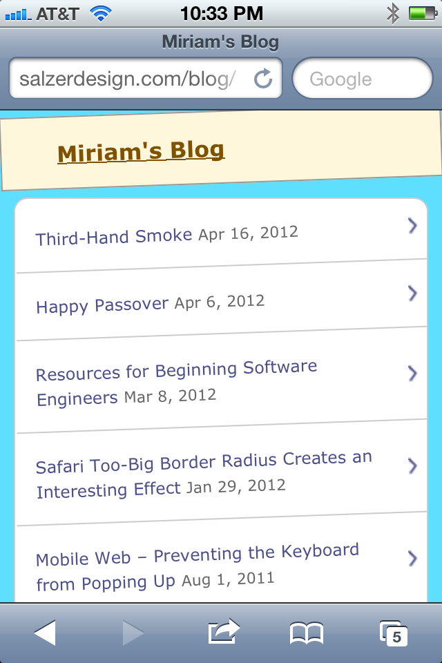 My mobile blog, text at a slight angle
