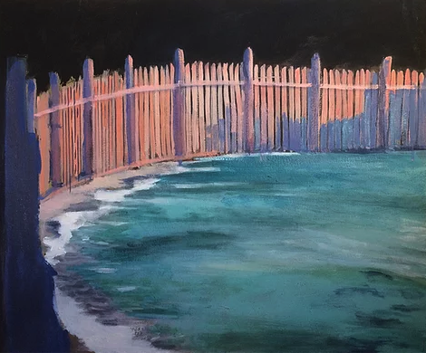Fence and Ocean painting by David Dunn